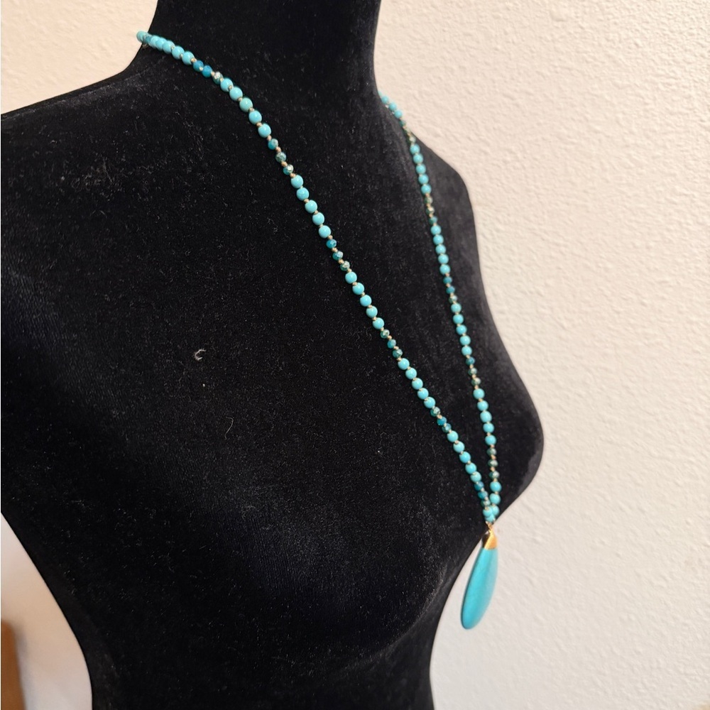 Boho Turquoise Teardrop Necklace | Long Beaded Southwest Style - Picture 3 of 5
